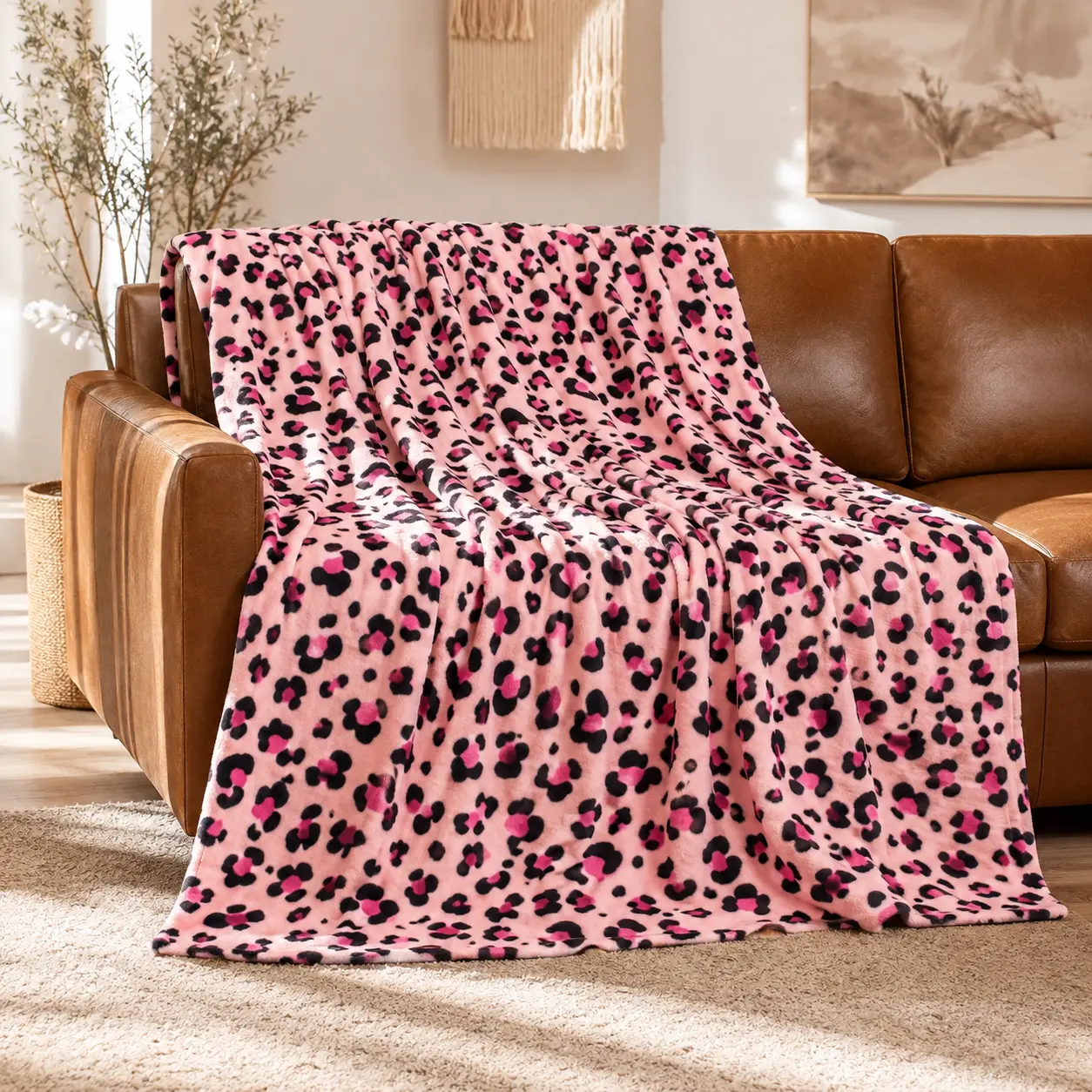 Flannel Fleece Throw Blanket - Lightweight, Soft, Fuzzy Leopard-Cheetah Print, Indoor Adult Home Decor for Thanksgiving, Easter, Mother's Day, Watch Party Summer Use, Housewarming