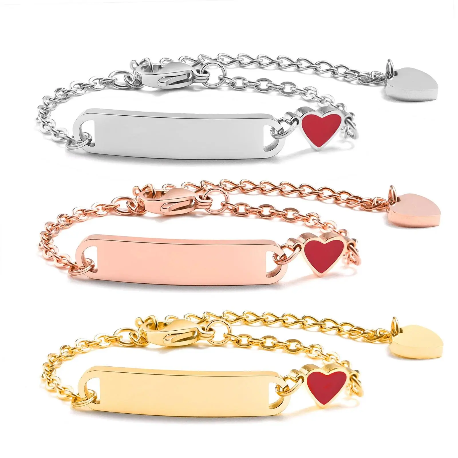 Personalized Name Girls Boy Baby ID Bracelet Not Allergic Stainless Steel Jewelry Chain Link Heart Bracelet,custom Gifts