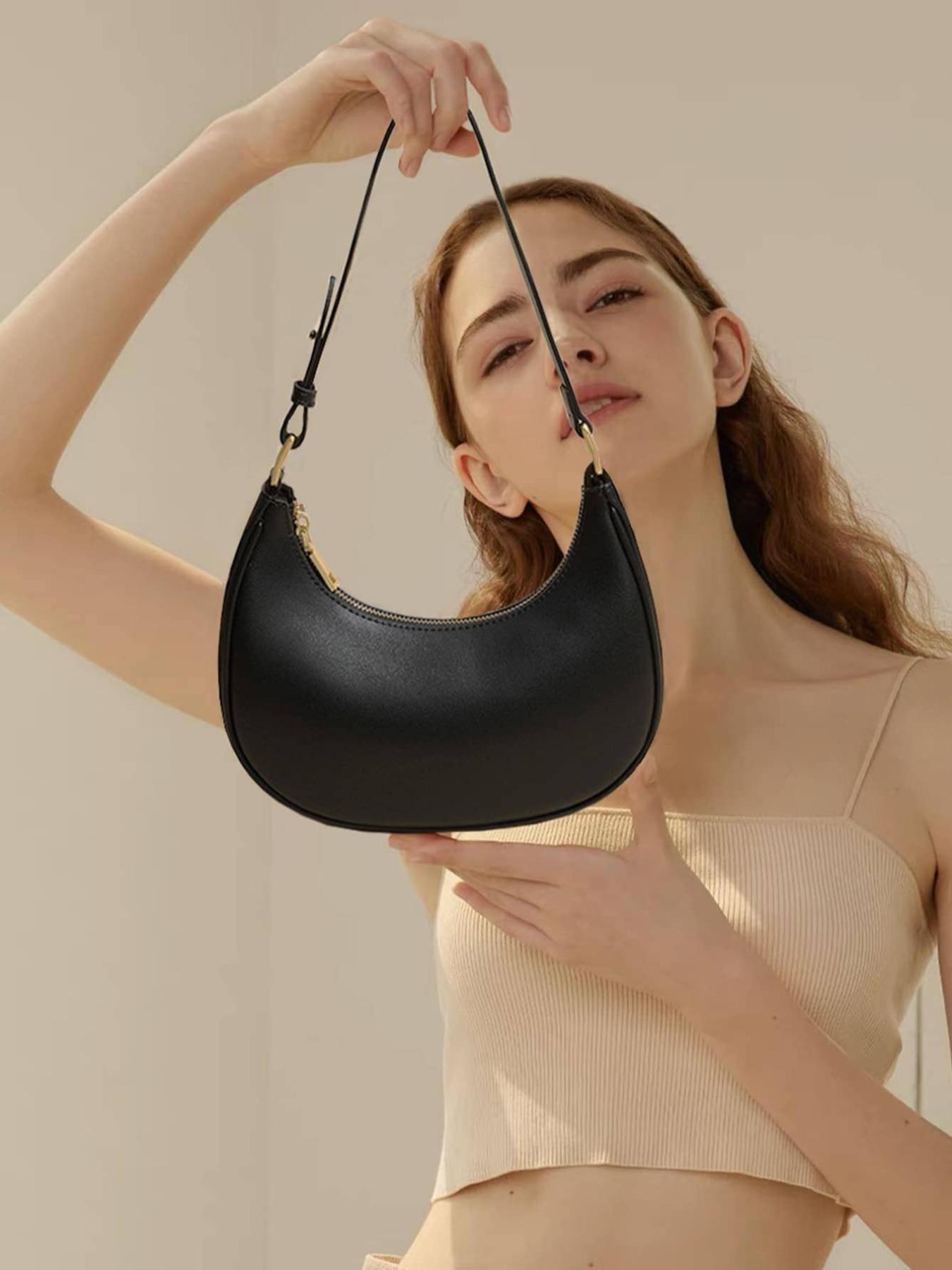 Women's Simple Style Plain Color Moon Shaped Shoulder Bag, Casual Trendy Novelty Pu Leather Handheld Bag, Fashionable Hobo Bag for Daily Use, Crescent Bag