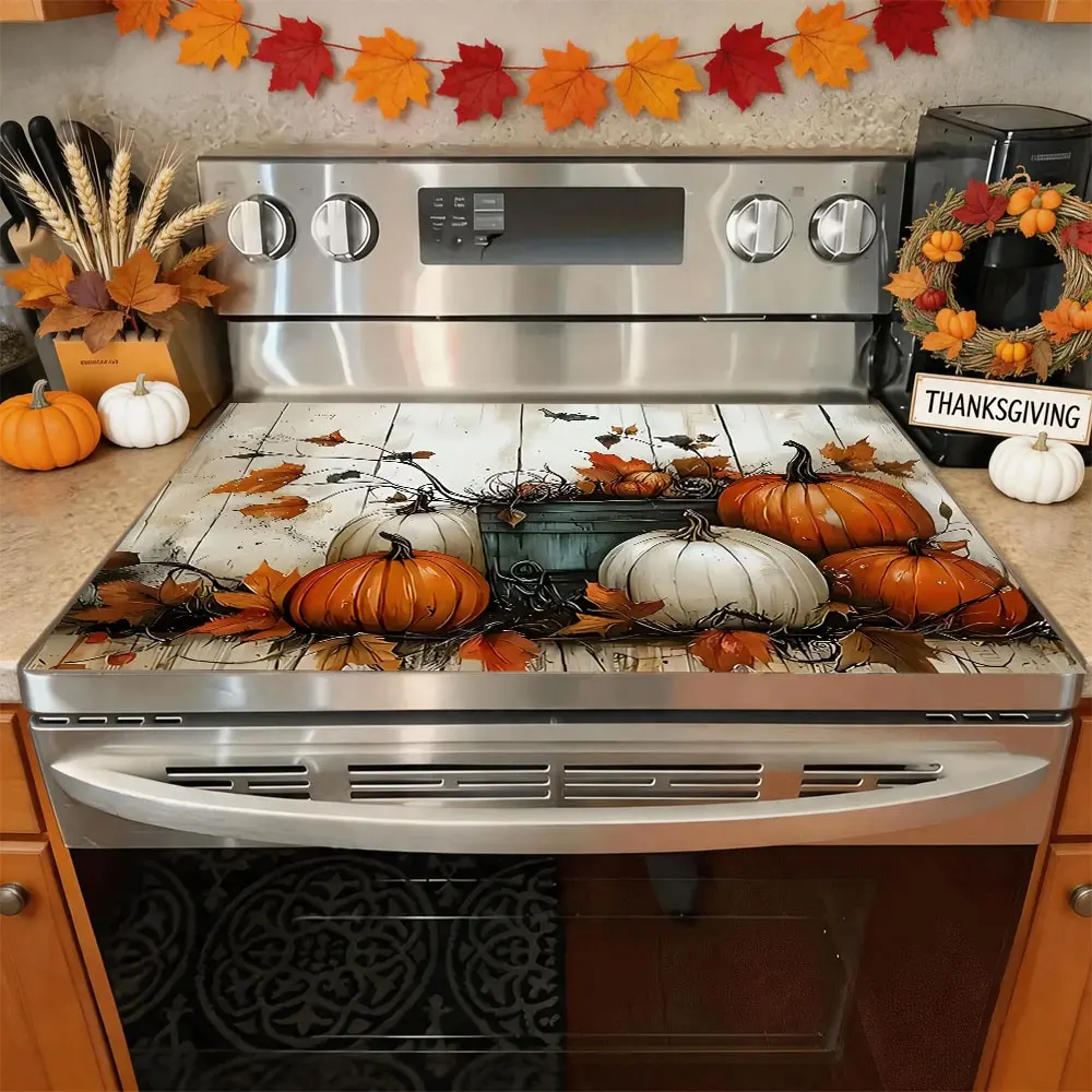 Soft Electric Stove Cover Cook Top Panel Protector Pad,Thanksgiving Pumpkin Design, Scratch Resistant, Easy Clean, Multi-Purpose Kitchen Cover,Home Fall Autumn Thanksgiving Decor