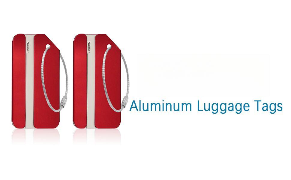 Aluminum Luggage Tags, Luggage Tag Holders for Travel Luggage Baggage Identifier by Ovener (2Pack Silver)