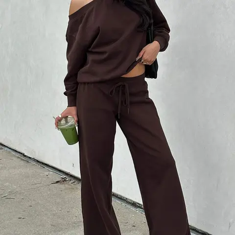 Women Off the Shoulder Long Sleeve Sweatshirt Jumper & Pants 2 Piece Set Casual Fall Sweatsuit Outfits Jumper Suit Clothes