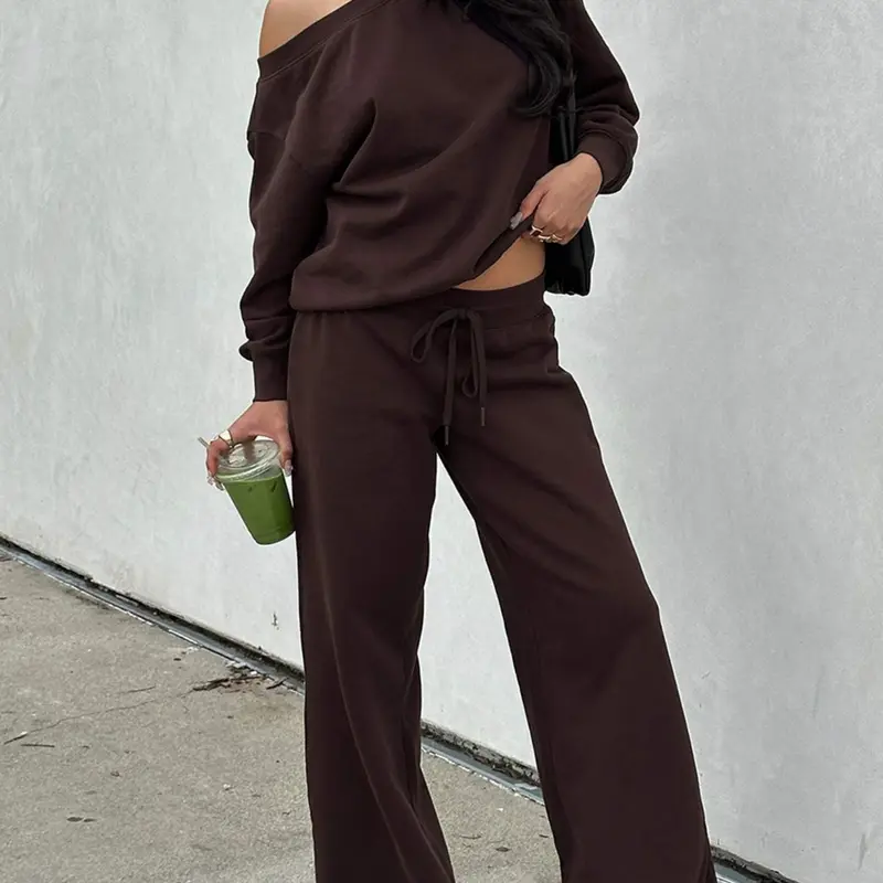 Women Off the Shoulder Long Sleeve Sweatshirt Jumper & Pants 2 Piece Set Casual Fall Sweatsuit Outfits Jumper Suit Clothes