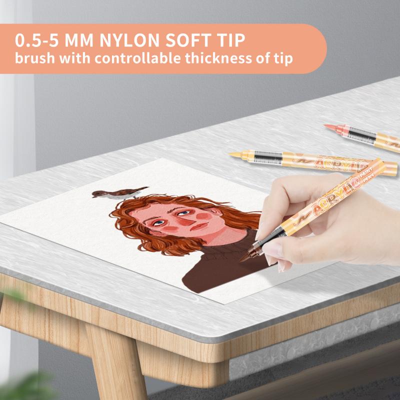 Skin Tones Art Markers,12/24/36 Color Soft Brush Tip Acrylic Paint Pens, Acrylic Drawing Markers, Quick-Drying Waterproof Acrylic Paint Markers for Illustration Sketching, Wood,Glass,Fabric,Rocks Painting, Art Markers Set
