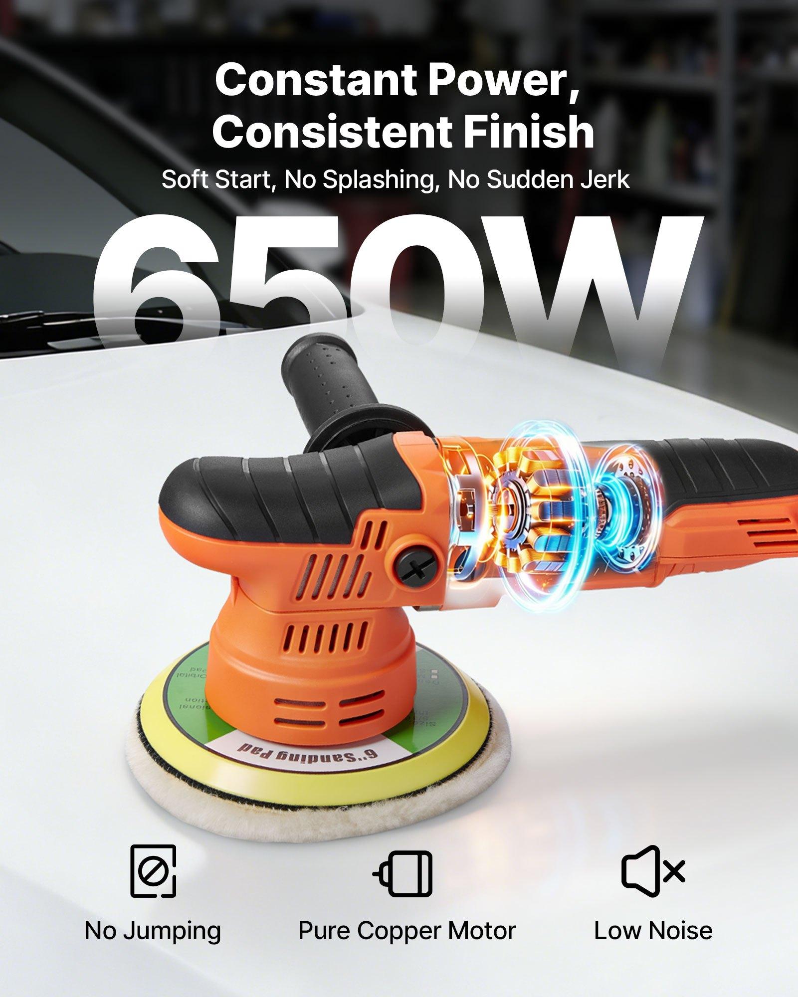 VEVOR Car Buffer Polisher, 6-Inch Dual Action Polisher Buffer Waxer, 650W 6 Variable Speeds 2000-6800RPM Random Orbital Polisher Kit for Cars Detailing, Waxing, Polishing VEVOR Car Buffer Polisher, 6-Inch Dual Action Polisher Buffer Waxer, 650W 6 Variable Speeds 2000-6800RPM Random Orbital Polisher Kit for Cars Detailing, Waxing, Polishing