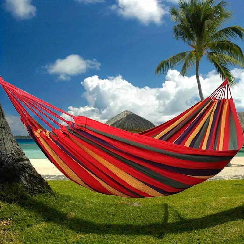 1 piece of 330-pound load-bearing anti-overturning color fabric hammock-with tree-friendly straps and portable storage bag, durable polyester material, essential for outdoor camping, indoor leisure, colorful design, weather-resistant fabric