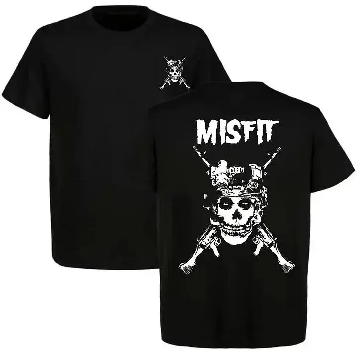 💀🔫Misfit Tactical T-Shirt for Men Skull Operator Graphic Tee Military Style Shirt Tactical Lifestyle Apparel Night Vision Helmet Gun Shirt Gift for Veterans and Tactical Streetwear Fans