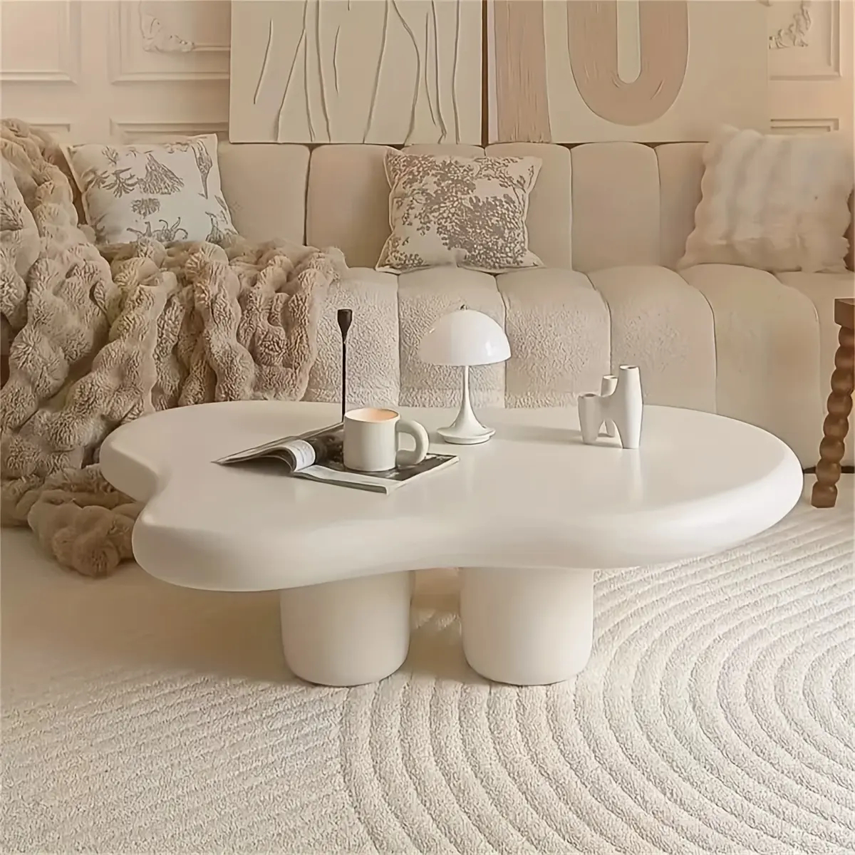 Irregular Cloud-shaped Coffee Table, 4-legged Wabi-sabi Style Low Table, Small Home Furnishing, Cream Style Unique Design Coffee Table