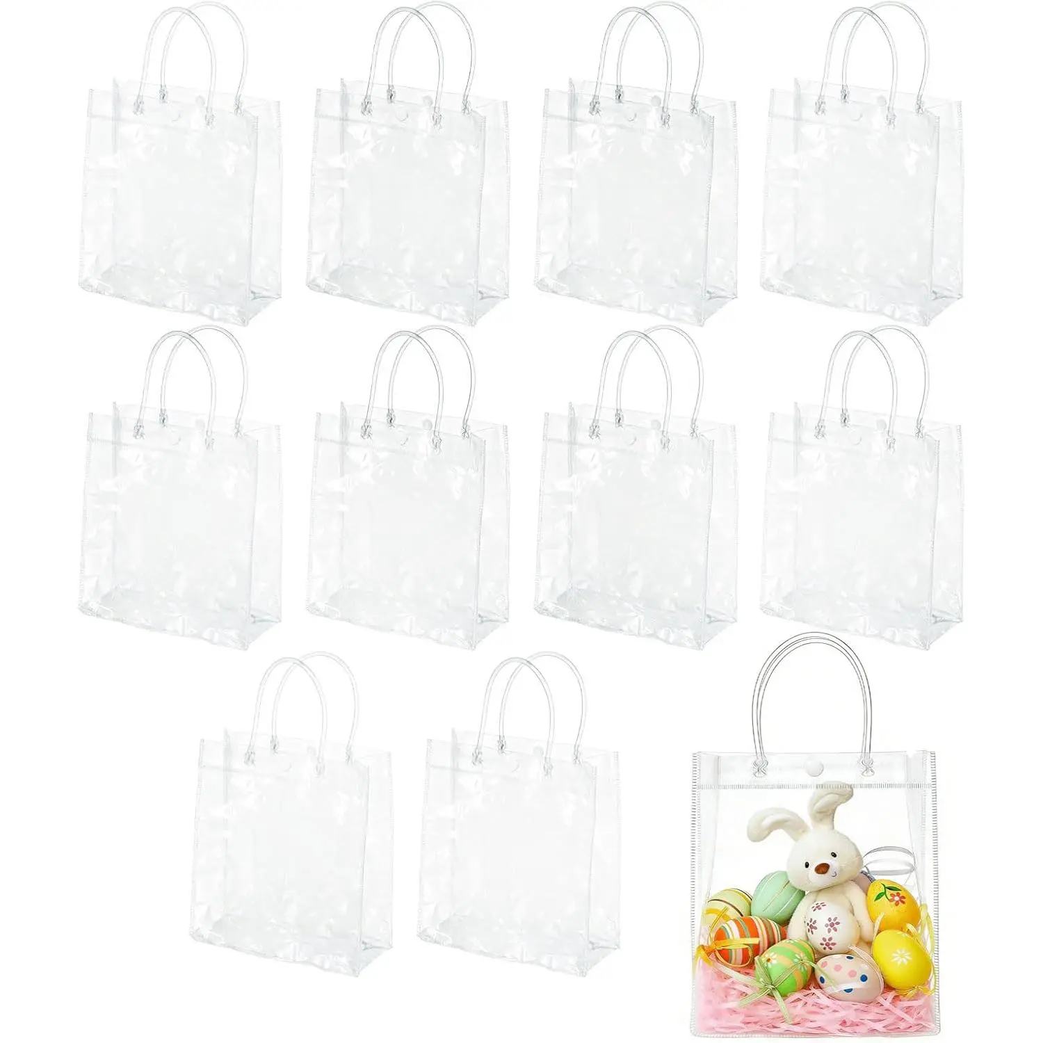 PVC Clear  Bags with Handles, 10 count, 5.9x6.3x2.8In |  Transparent Goodie Bags, Plastic  Candy Bag, Party Favor Bags for Wedding, Birthday,  Shower, Christmas