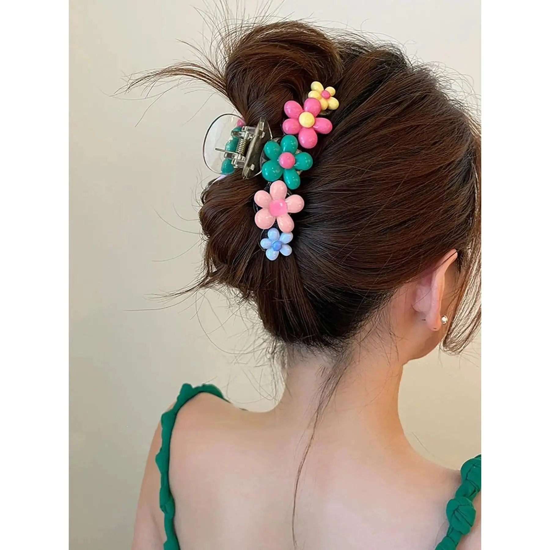 2PCS Colorful Flower Hair Claw Clip for Women, Cute Floral Hair Accessories, Y2K Style Hair Clip for Everyday Hairstyles