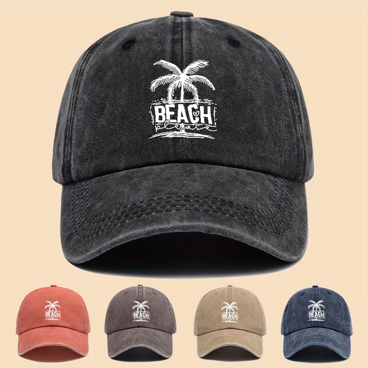 "Cool & Breezy" Unisex Washed Baseball Cap - Tropical Palm Tree And Beach Print, Adjustable Urban Skater Hat for Couples, Breathable Sun Protection for Surfing, Cycling, Hiking, Parties! Perfect Gift for Birthdays - Beachy Vibes Meet City Style!