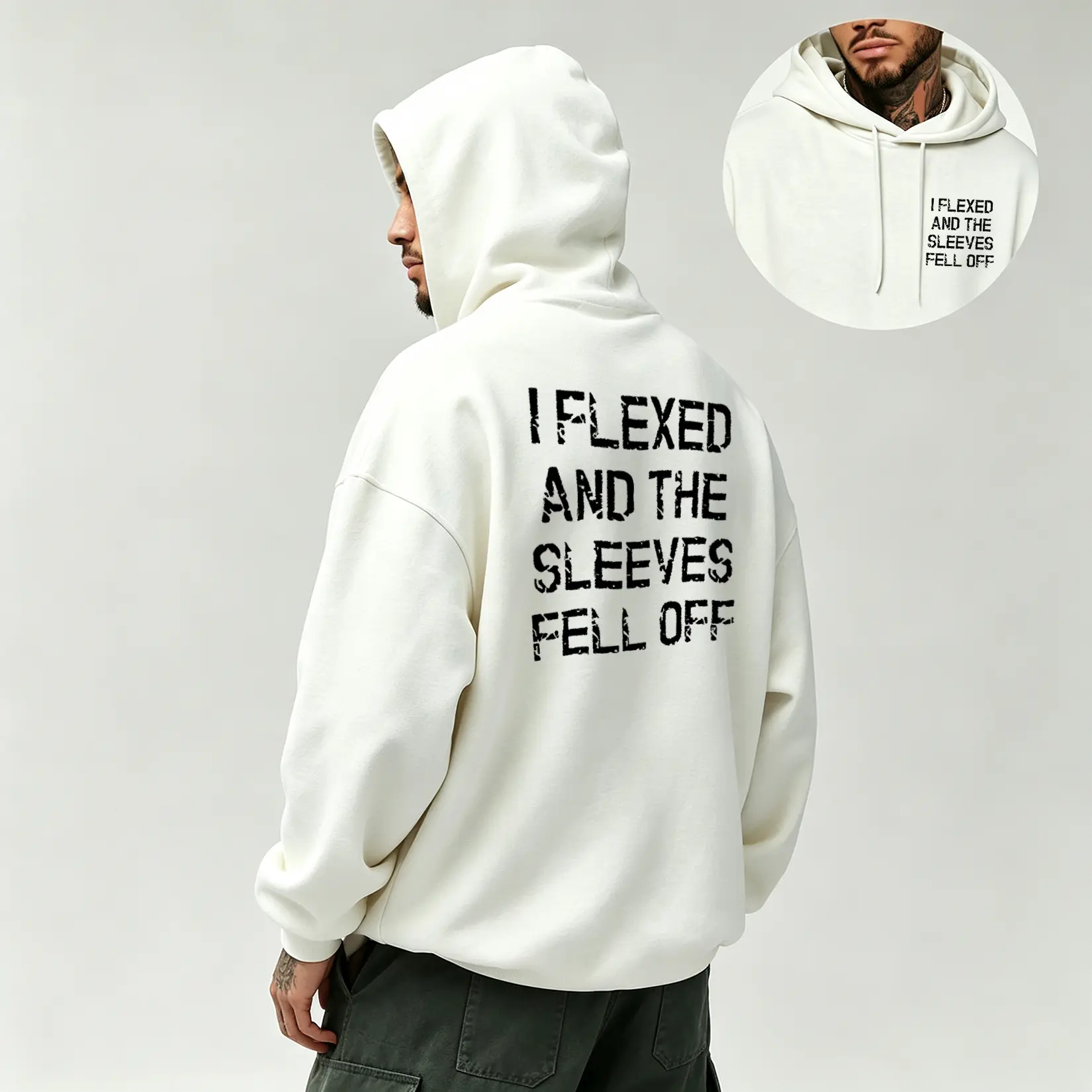Oversized Hoodie I Flexed And The Sleeves Fell Off Funny Text Print Casual Streetwear Mens Daily Summer Outfit Soft Loose Pullover Gift Idea