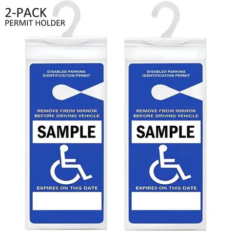 Double Pack Disability Parking Pass Holder, Ultra Transparent, Durable Thick Plastic, Fits Most US Standard Passes, Car Mirror Hook Attachment, Car Accessories