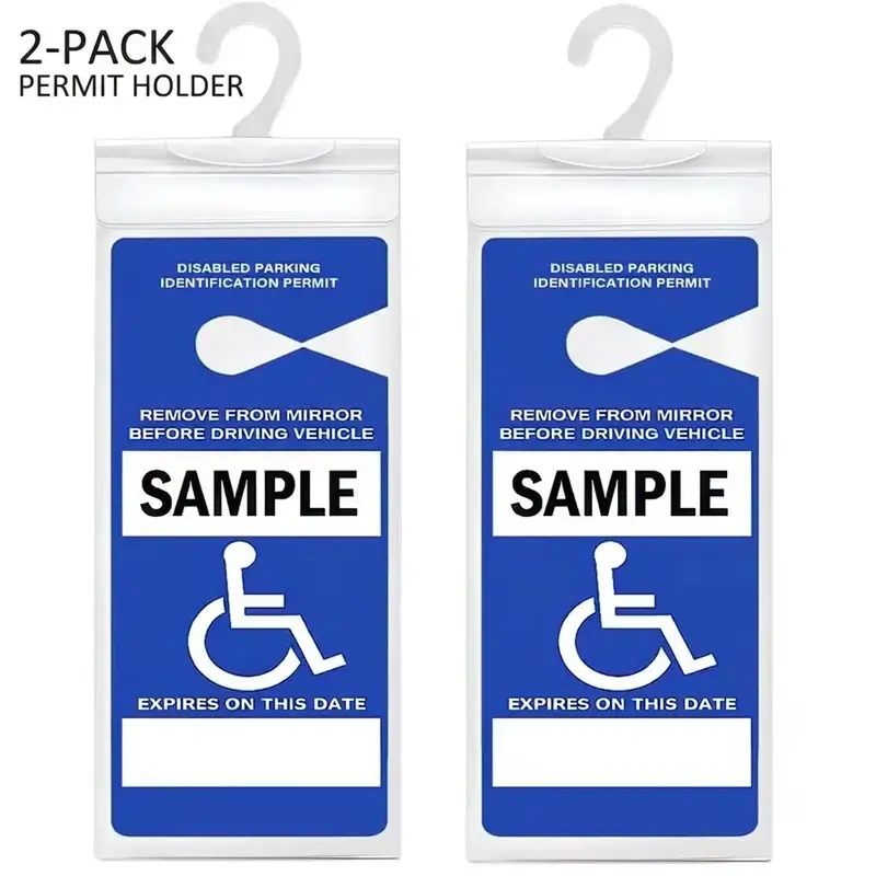 Double Pack Disability Parking Pass Holder, Ultra Transparent, Durable Thick Plastic, Fits Most US Standard Passes, Car Mirror Hook Attachment, Car Accessories