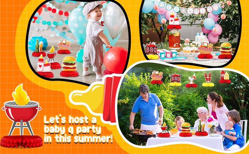 9 Pieces BBQ Baby Shower Decorations For BBQ Baby Shower Birthday Honeycomb Centerpieces Table Decor For Summer Picnic Party For Carnival Summer Barbecue Holidays Gender Reveal Party Supplies