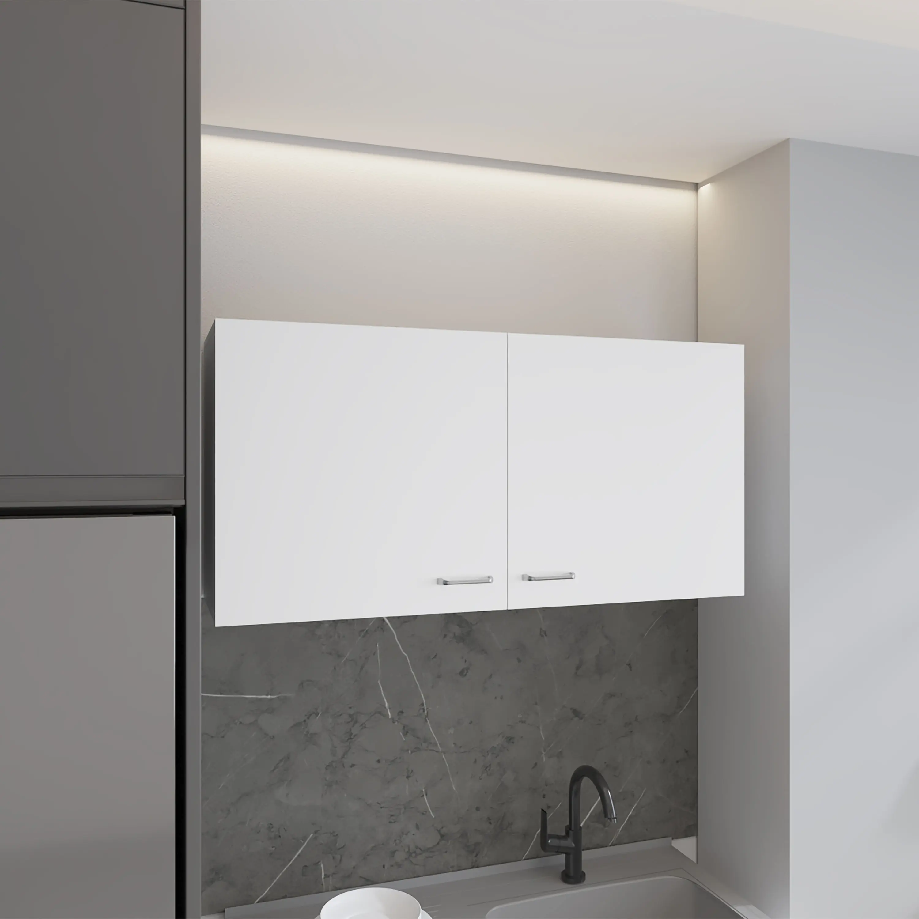 Nokaa Wall Mounted Cabinet with 2 Doors and 2 Shelves, White Engineered Wood Storage Cupboard for Kitchen, Dining Room, Pantry, Bathroom, 39.3W x 12.6D x 19.3H Inches, FSC Certified, TSCA Compliant, White Color, Engineered Wood Material