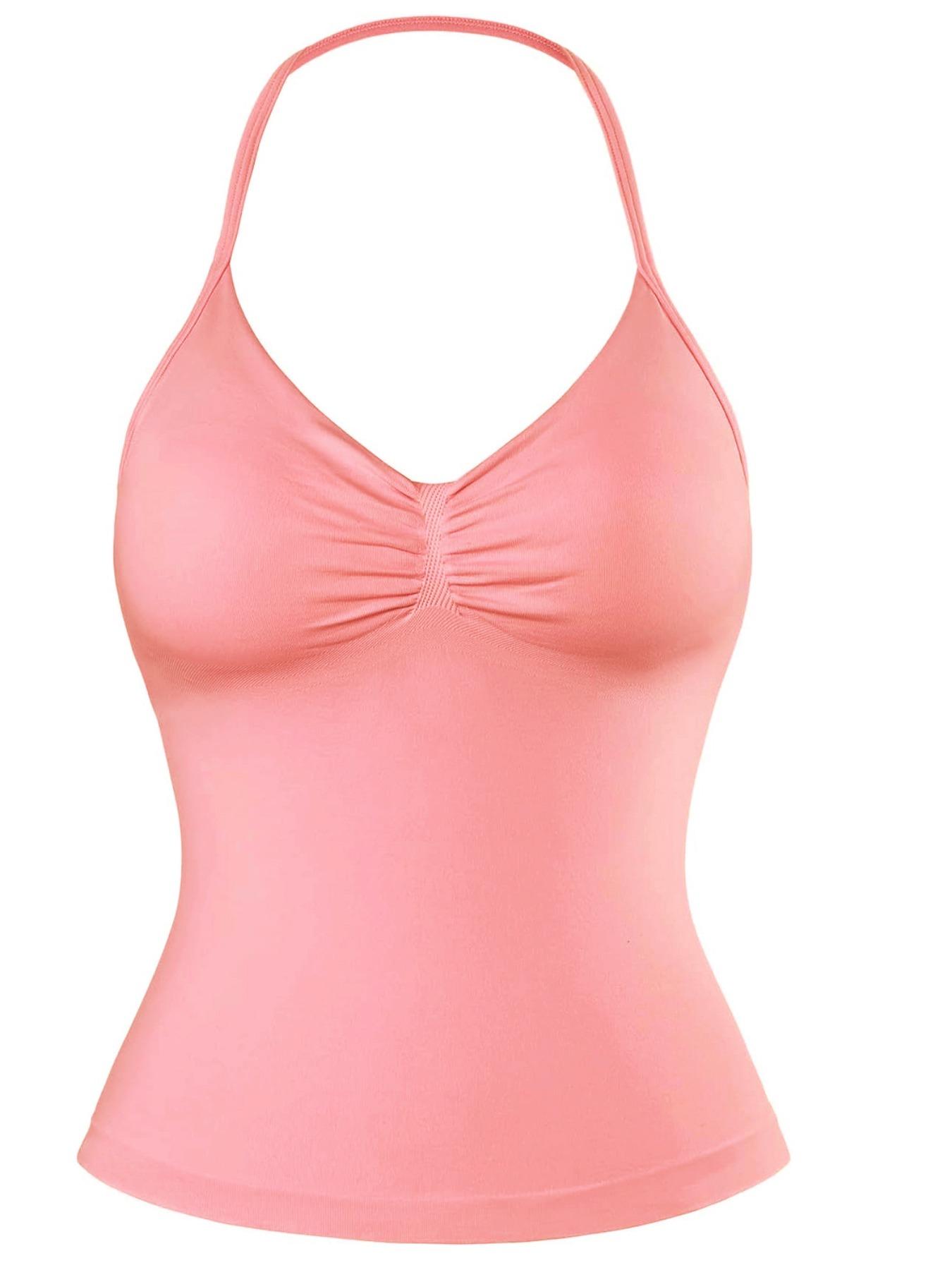 Women's Solid Removable Chest Pad Sports Cami Top, Casual Sporty Sleeveless Halter Top for Summer, Ladies Sportswear for Gym Yoga Running, Breathable Workout Tops