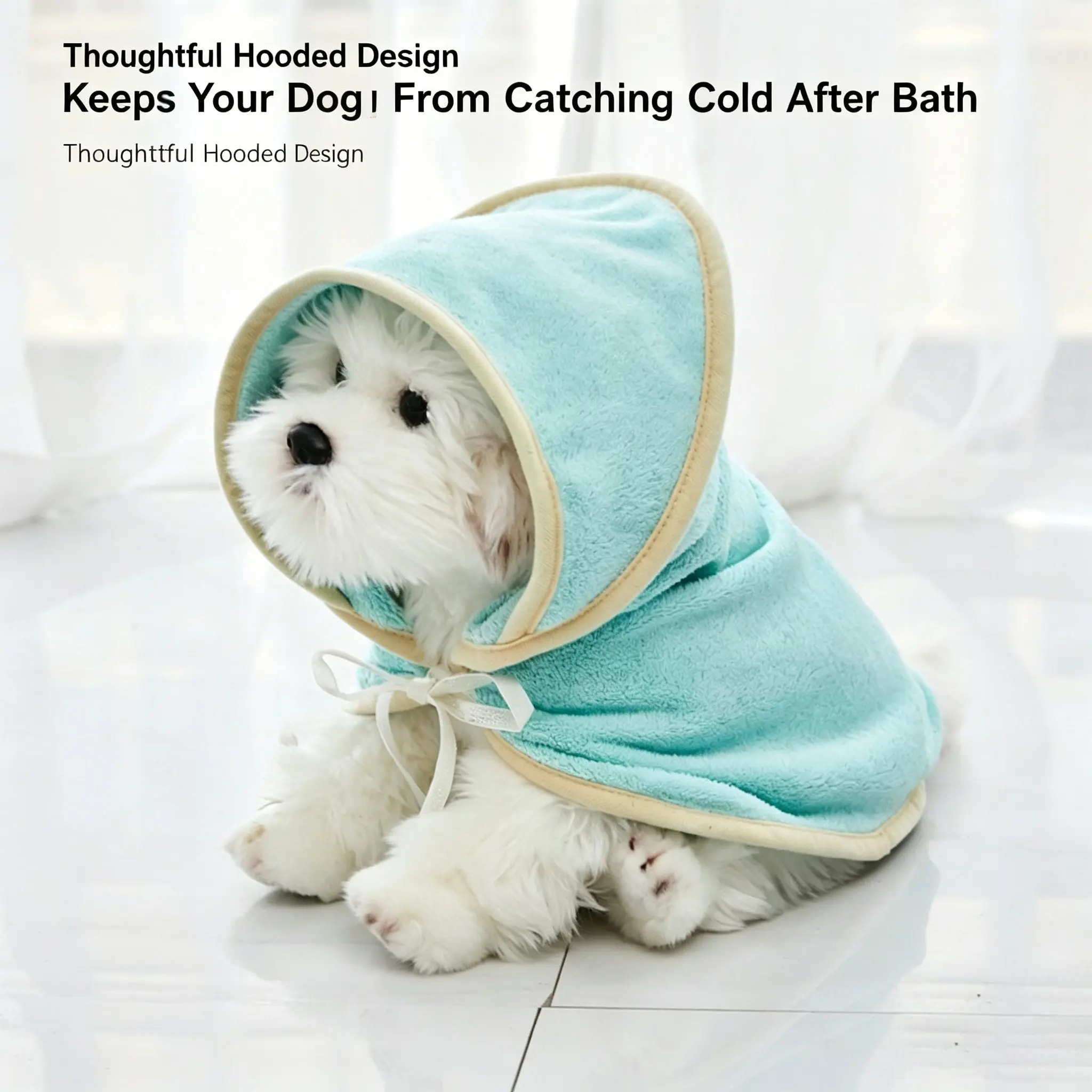 Hooded Dog Bathrobe, Ultra-Fine Fiber Super Absorbent Quick-Dry Pet Wrap Towel, Soft Wearable Hooded Bathing Suit for Small Dogs, Cats, Puppies
