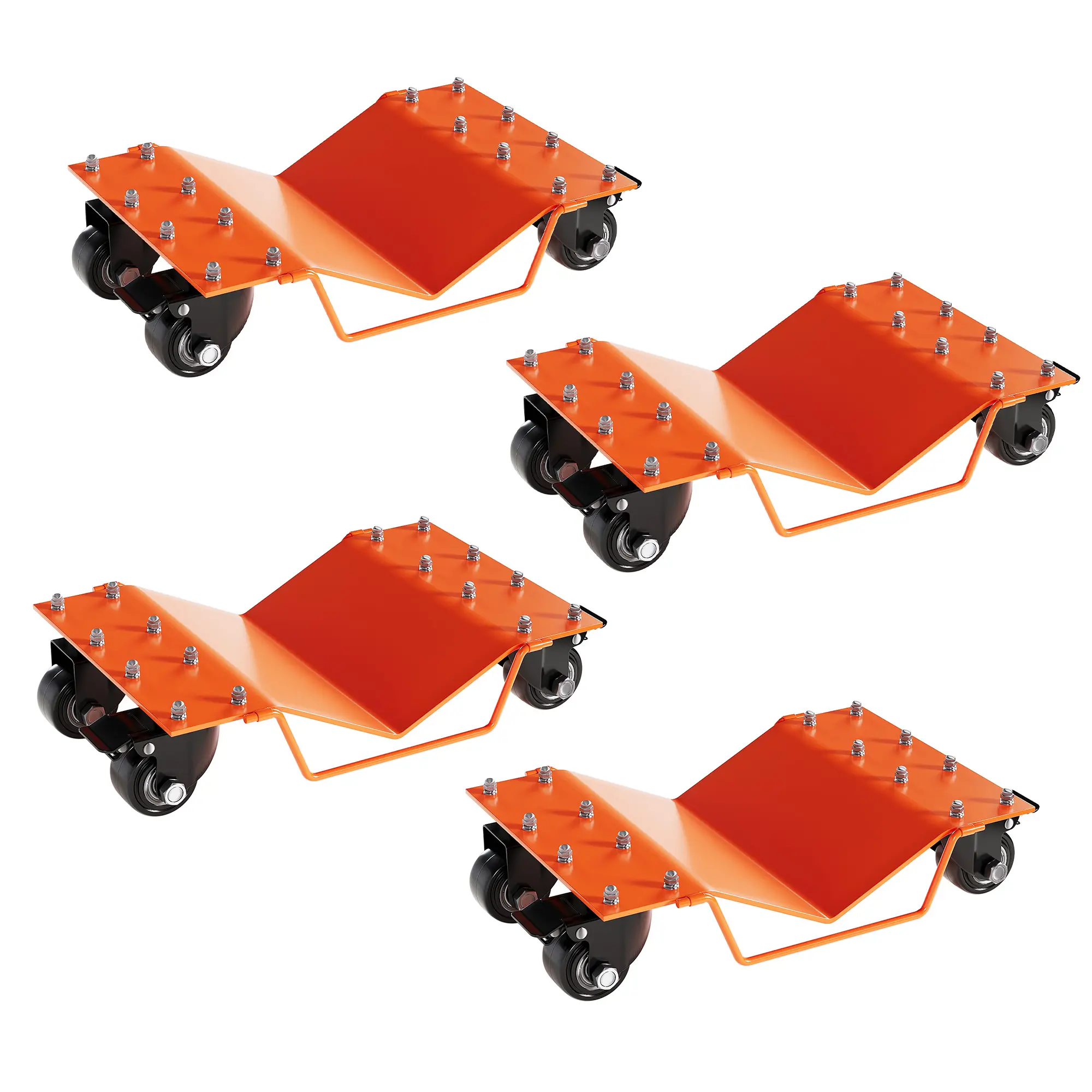 4-Pack 2000 lb Wheel Dolly Set, 5mm Steel V-Cradle, 4 Casters per Dolly (2 Locking), Available in Yellow and Orange