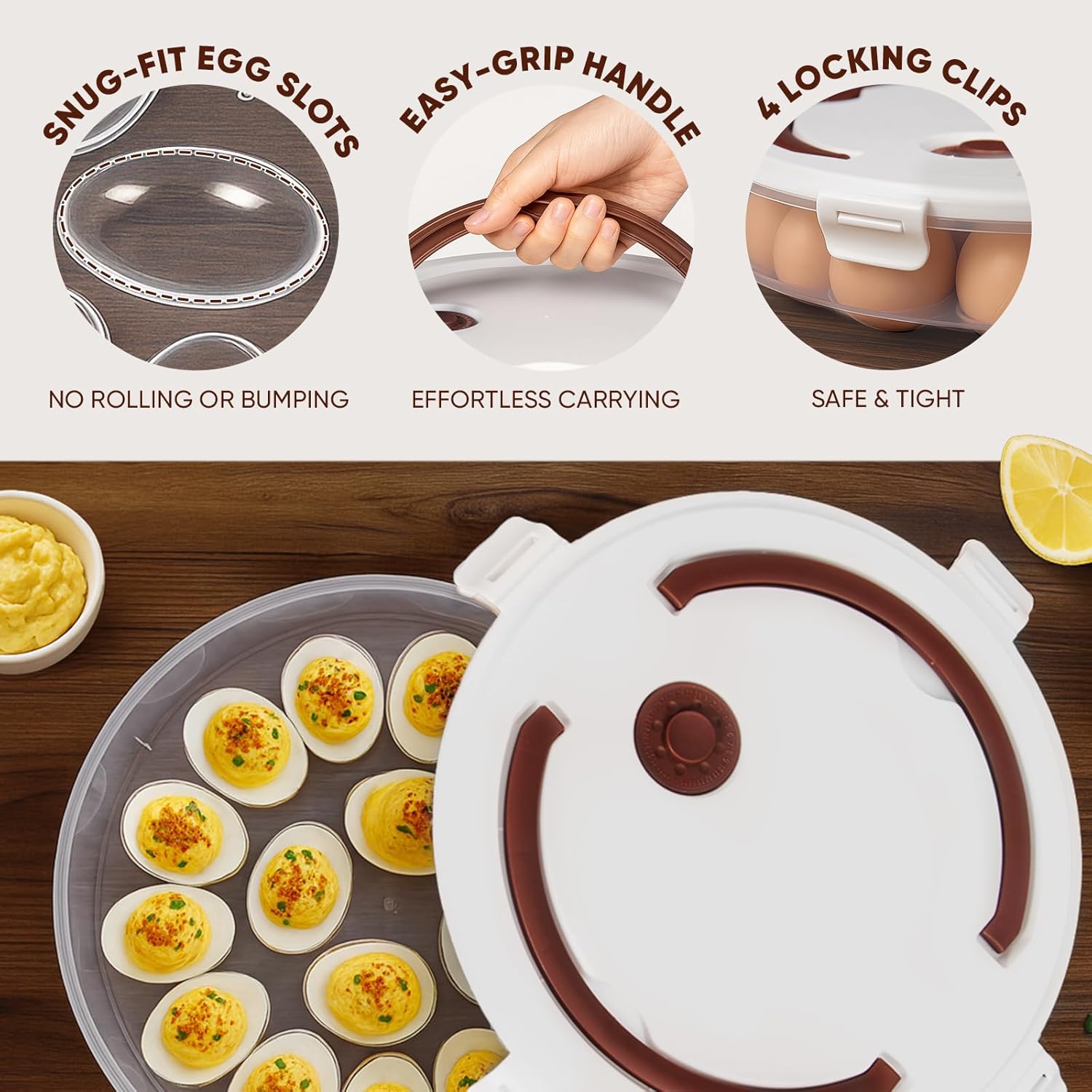 2-Pack Deviled Egg Container with Lid - 34-Egg Platter with Handle, Stackable & Portable Carrier for Parties, Holidays, Camping, and Fridge Storage