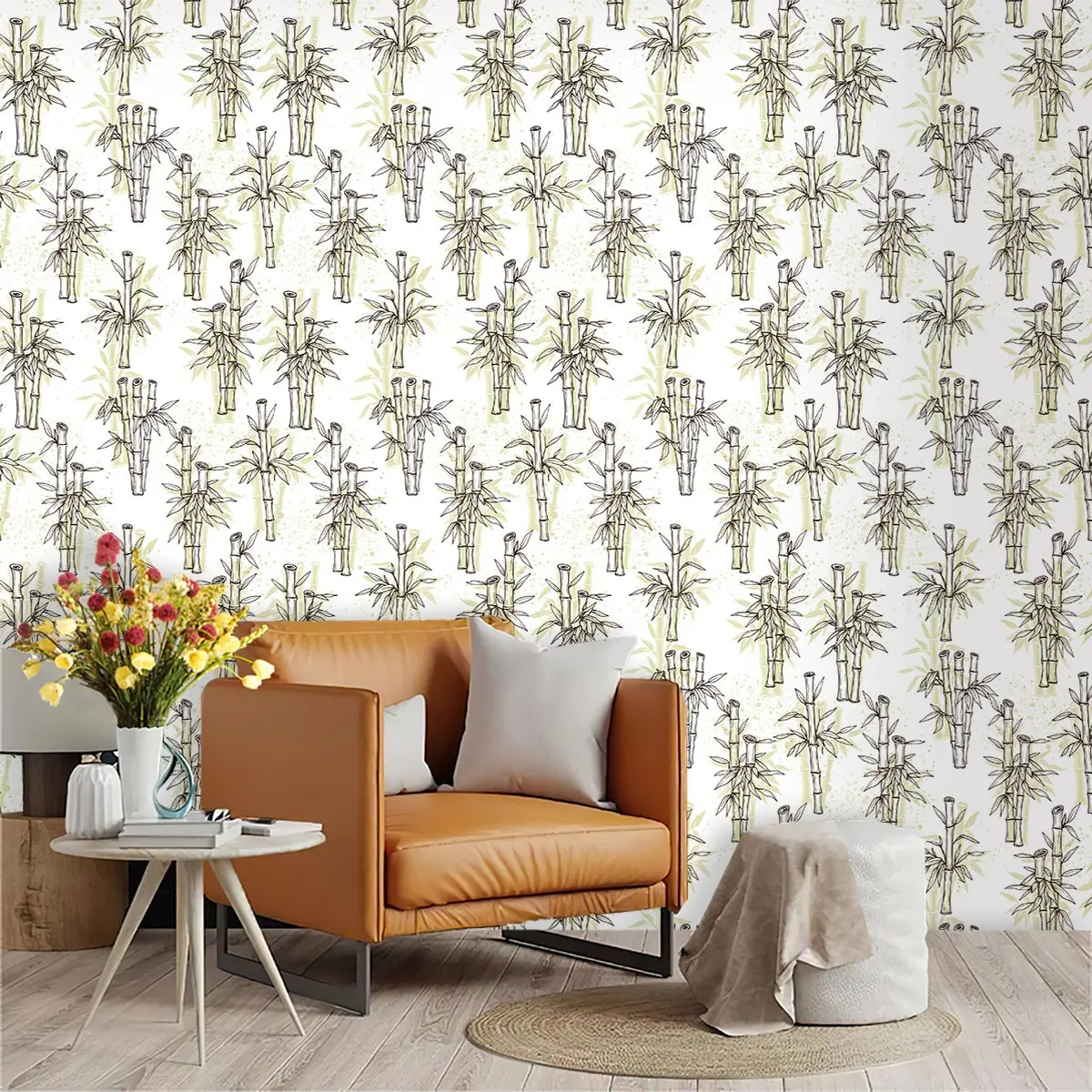 Hand-Drawn Bamboo Wallpaper Roll, Pure Background, PVC Material, Peel-And-Stick, Ideal for Kitchen/living Room/bedroom Decor