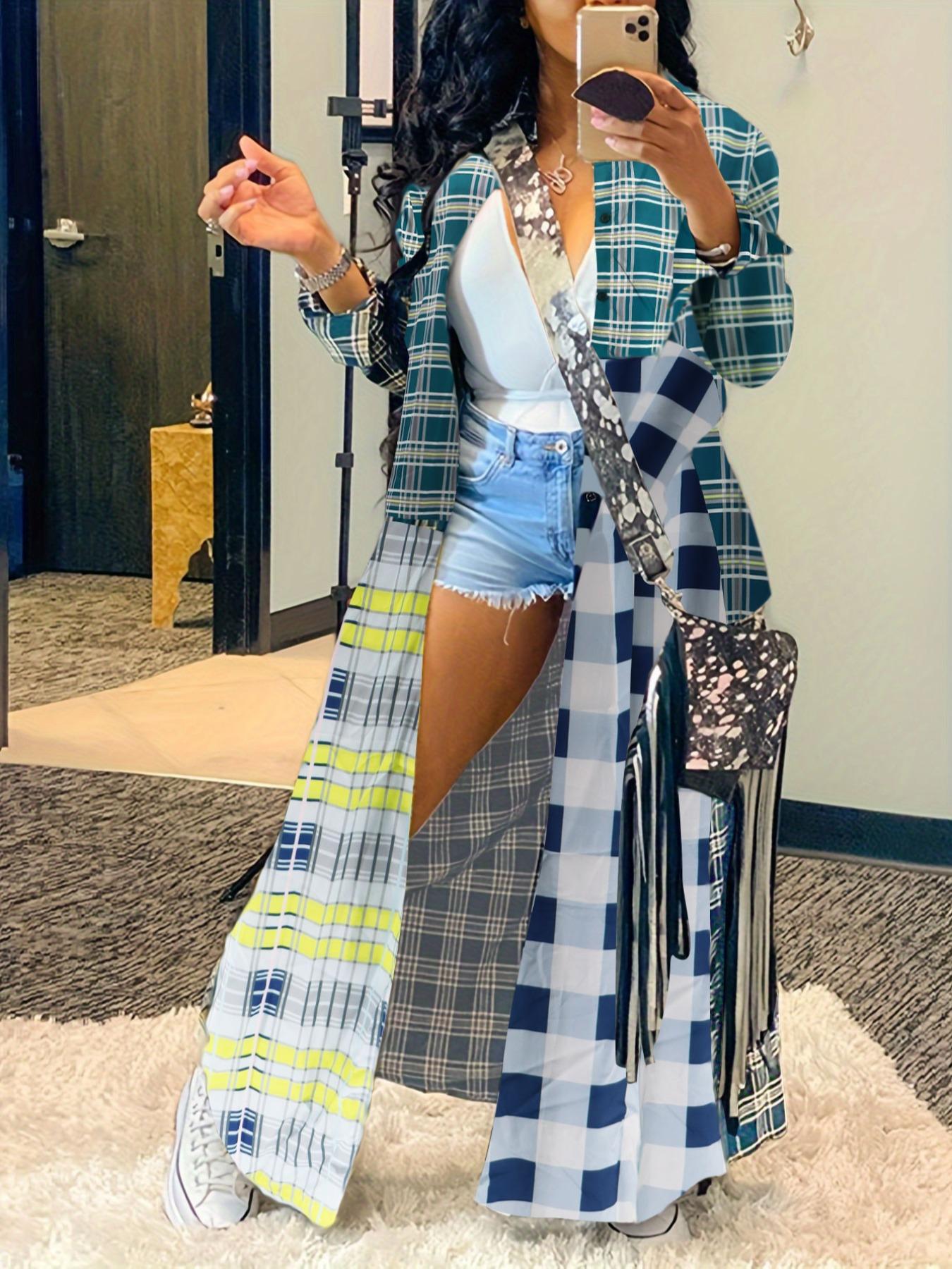 Women's Plaid Print Button Front Long Sleeve Collared Coat, Casual Comfort Collar Longsleeves Outerwear, Comfort Fitted Womenswear, Winter Clothes Women, Lady Tops Clothes, Fall Aesthetic Outfits Women's Plaid Print Button Front Long Sleeve Collared Coat, Casual Comfort Collar Longsleeves Outerwear, Comfort Fitted Womenswear, Winter Clothes Women, Lady Tops Clothes, Fall Aesthetic Outfits