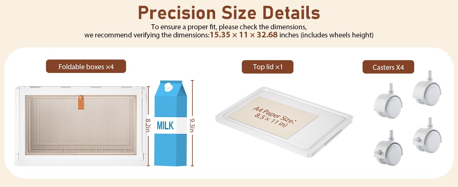 4 Tier Stackable Plastic Storage Bins with Lid and Wheels - 23 QT Closet Organizers and Storage, Foldable Storage Containers, Organization and Storage Boxes for Craft, Home, Pantry, Dorm, Grey