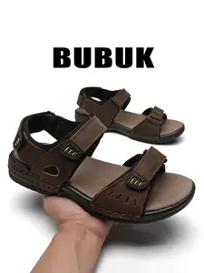 BUBUK Summer New Men's Leather Sandals, Top Grain Cowhide Upper, Sweat-Wicking Fabric Lining, Anti-Slip Sole, Outdoor Camping Beach Shoes