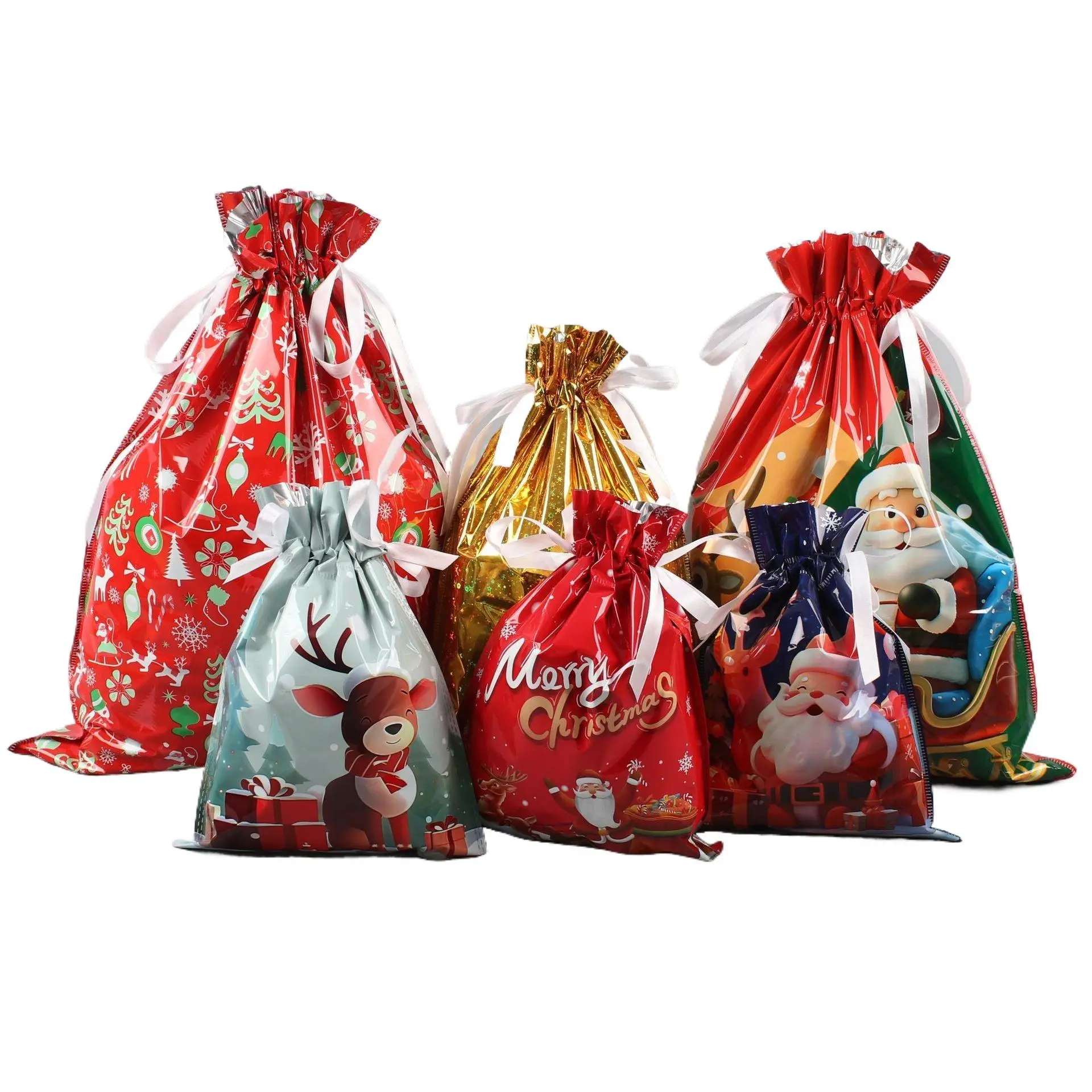 24pcs Holiday Drawstring Gift Bag Packaging , Christmas Gift Bags for Christmas Party Favors Gift Package
