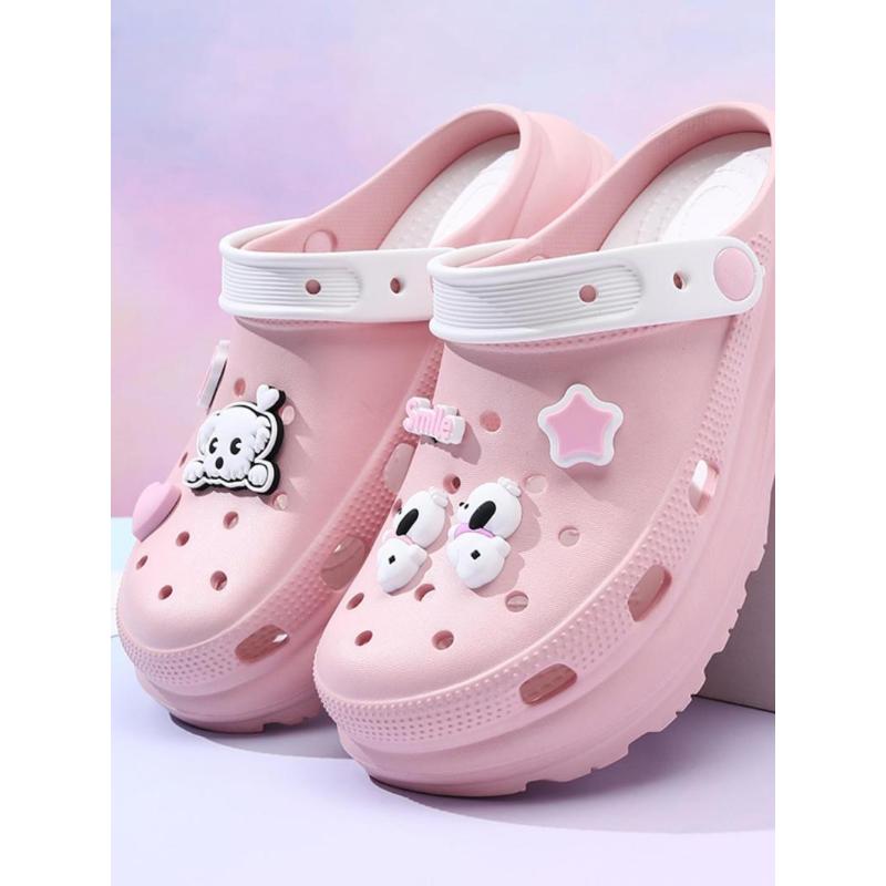 (New)Women's Pink Cute Cartoon Decorated Clogs, Thick Bottom Slippers, Casual Comfortable Non-slip Clogs for Indoor Outdoor Wear, Ladies Slippers, Lightweight Slipper, Summer Comfy Clogs for Daily Wear, Walking Shoes