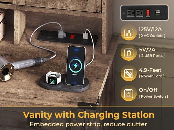 Sikaic Makeup Vanity with LED Mirror Sliding Barn Doors Brown