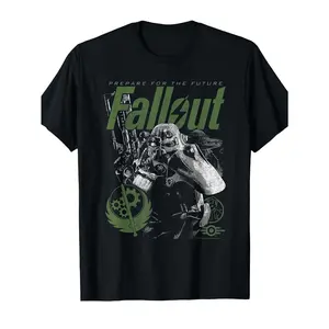Fallout Men's T-shirt with Vault-Tec Logo and Iconic Brotherhood Characters - Vault Graphics, Gaming Apparel for Fans, Birthday Gift, Casual Wear, Gaming Events - Round Neck, Double Stitching (Iconic and Suitable)