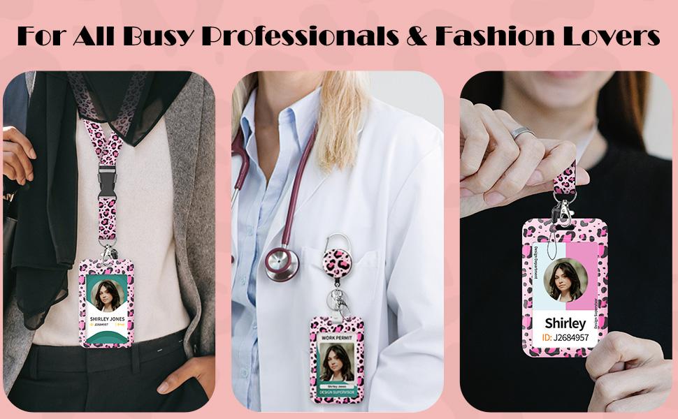 Fashionable Sliding Badge Holder Pink Leopard Print Plastic Card Holder with Retractable Badge Reel Carabiner & Detachable Lanyard Vertical Card Protector for Office Worker Teacher Student Fashionable Sliding Badge Holder Pink Leopard Print Plastic Card Holder with Retractable Badge Reel Carabiner & Detachable Lanyard Vertical Card Protector for Office Worker Teacher Student
