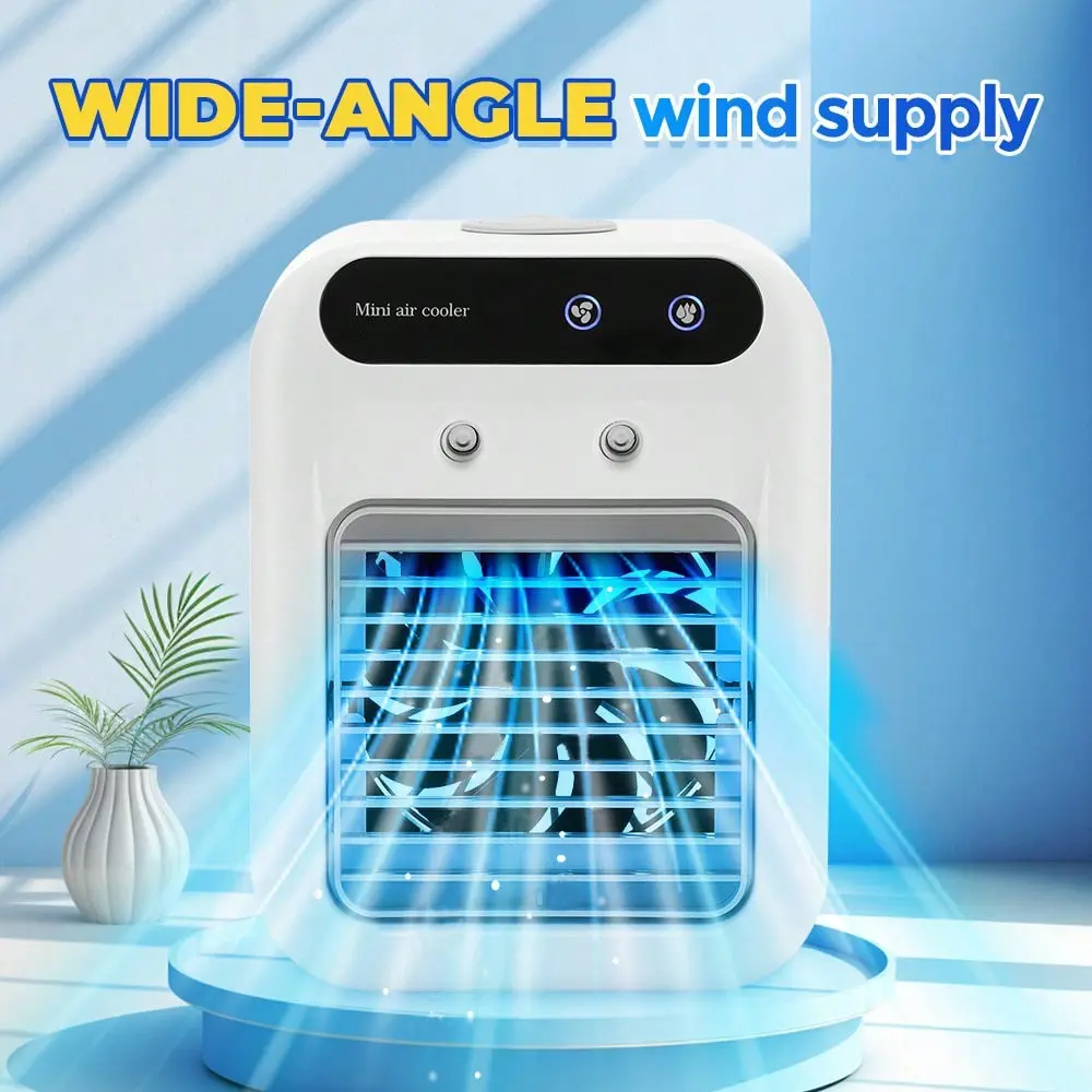 Small Desktop Air Cooling Fan, Office Desk Bedroom Humidifier, Two-In-One Leafless Spray Fan, Rechargeable or USB Powered, Indoor Outdoor Use