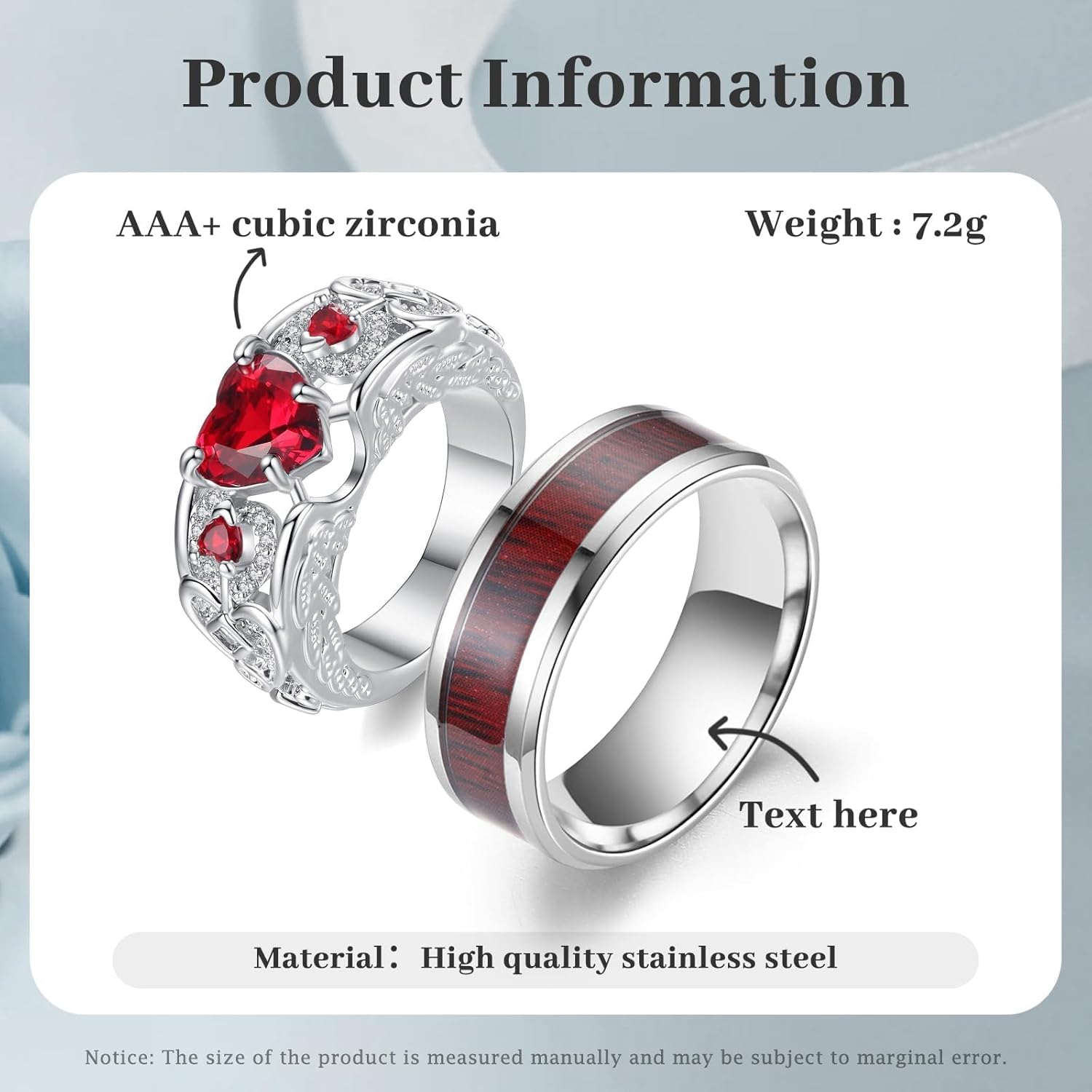 2PCS Personalized Wedding Ring Sets Custom His and Her Promise Rings for Couples Engraved Couples Rings Set Wedding Bands for Him and Her