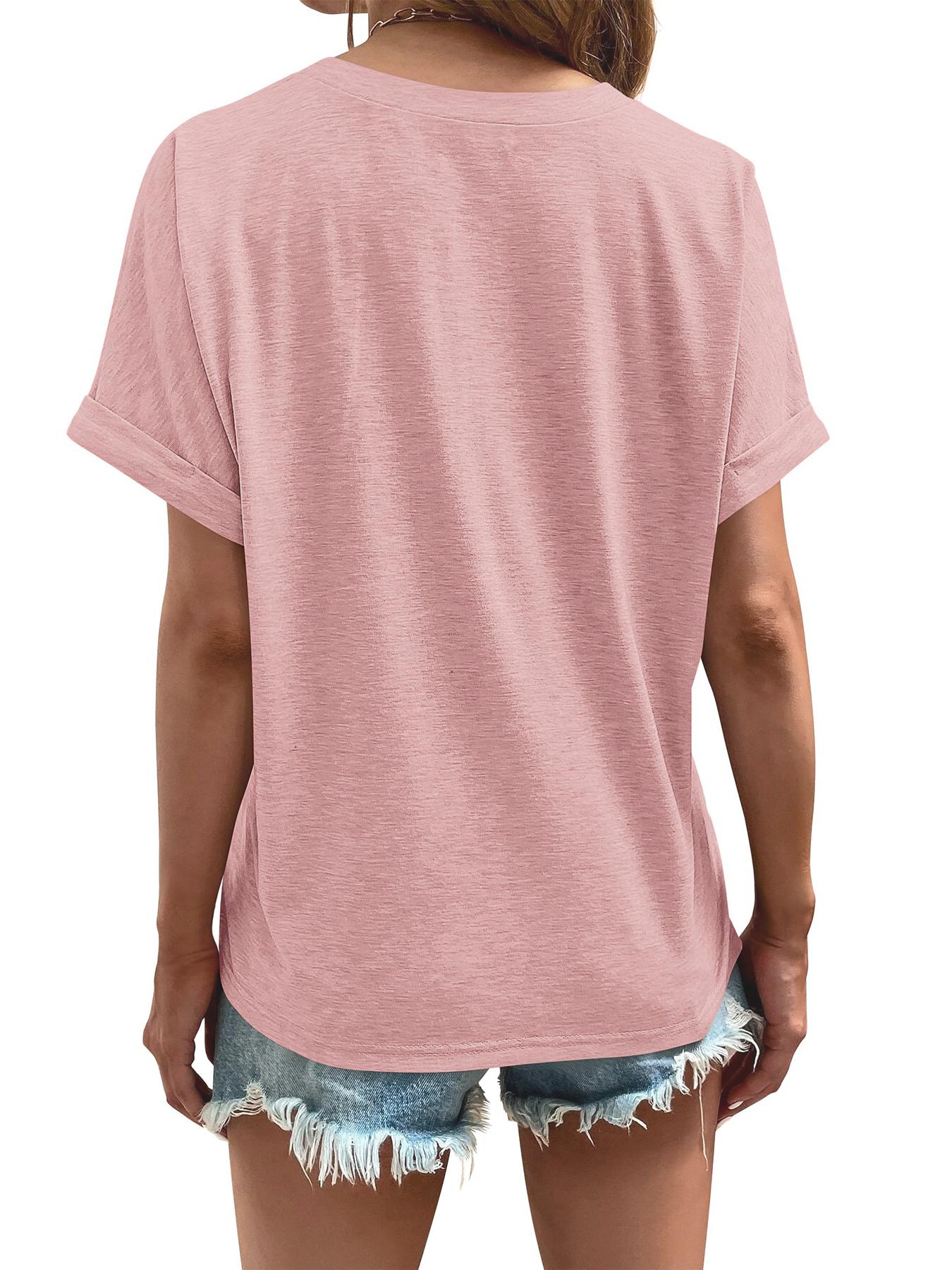 Women's V Neck Batwing Sleeve Tee, Casual Summer Plain Short Sleeve T-Shirt, Ladies Womenswear Clothes for Daily Wear