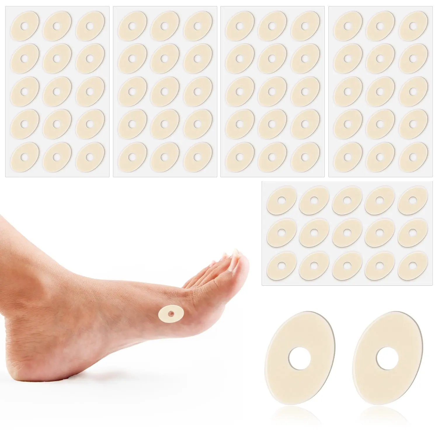 75pcs Small Oval Self-Adhesive Corn Cushions Latex Sponge Foot Callus Pads for Toes Foot Care Protectors for Men Women Feet