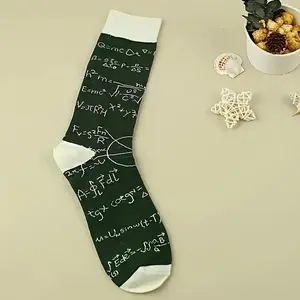 A Pair of Math-themed Knitted Fabric Thigh-high Socks, Hand Washable, with Letter Patterns - 1 Pair