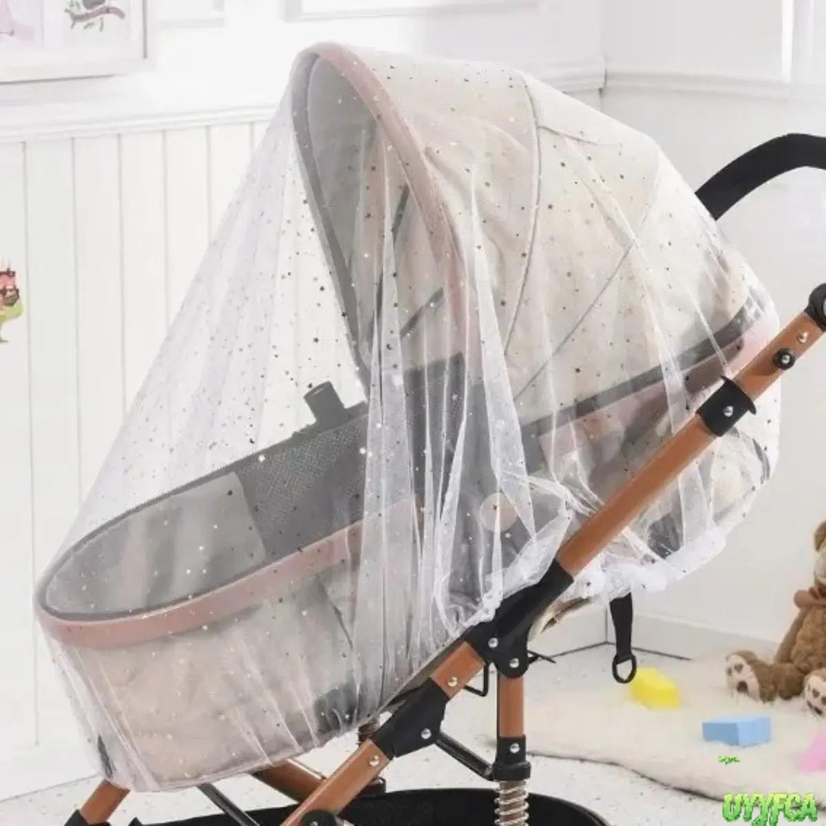 Universal Full Cover Baby Stroller Mosquito Net, Breathable Encrypted Polyester Mesh Bug Shield, Daisy Star Print Anti-Insect Stroller Protective Cover,See Through Lightweight Insect Net For Newborn Toddler Outdoor Walk Park Camping Daily Travel