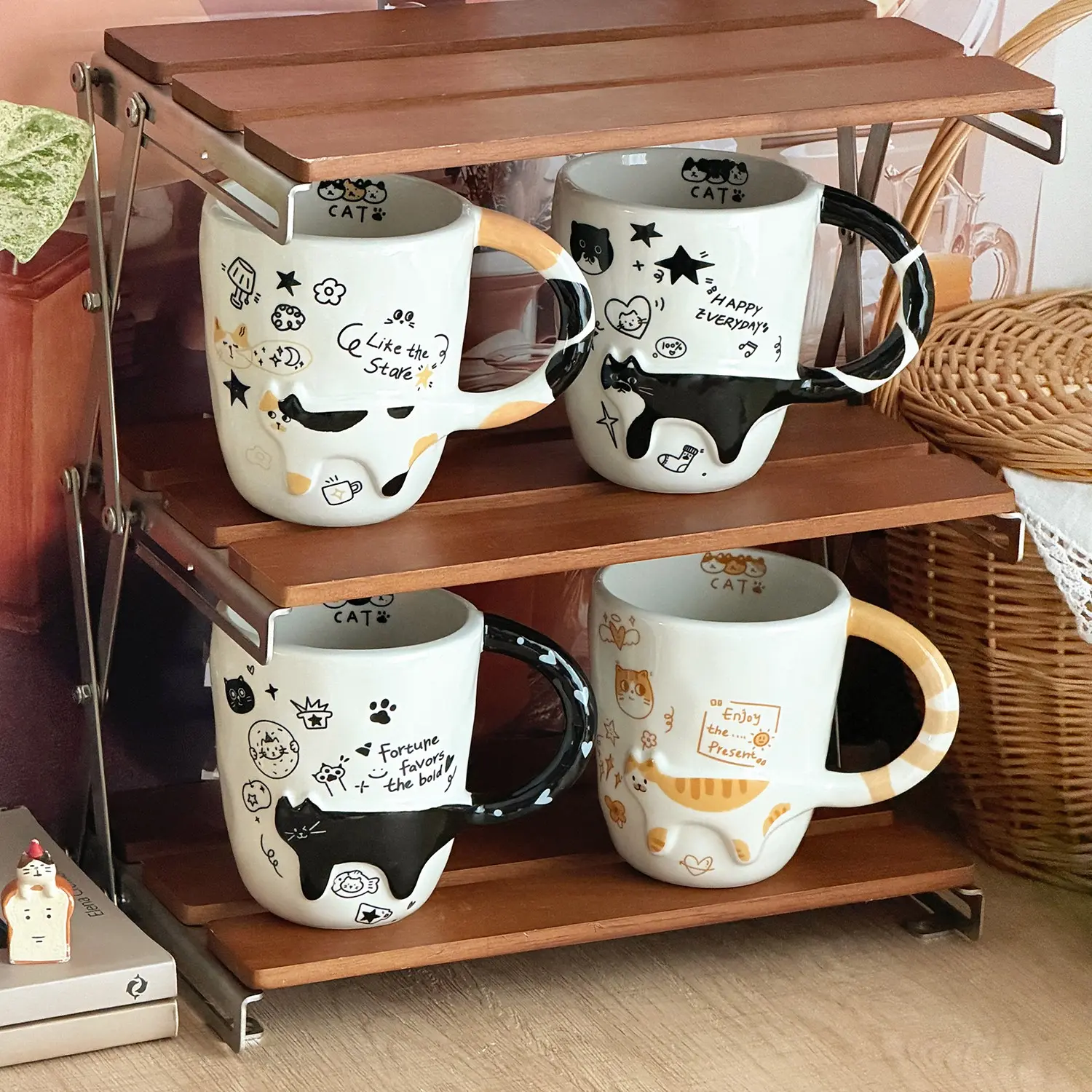 Cute Cat Pattern Ceramic Mug, Creative Shape Coffee Cup, 450ML, Perfect Gift for Cat Lovers, Birthday, Cafe, Home Use