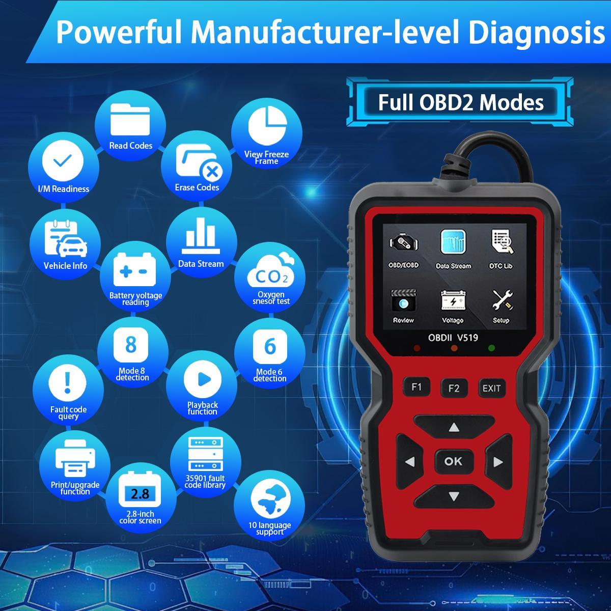 Car OBD2 Scanner Diagnostic Tool Code Reader, Car Voltage Tester Engine Fault Code Scanner, Charging Tester Diagnostic Tool V519