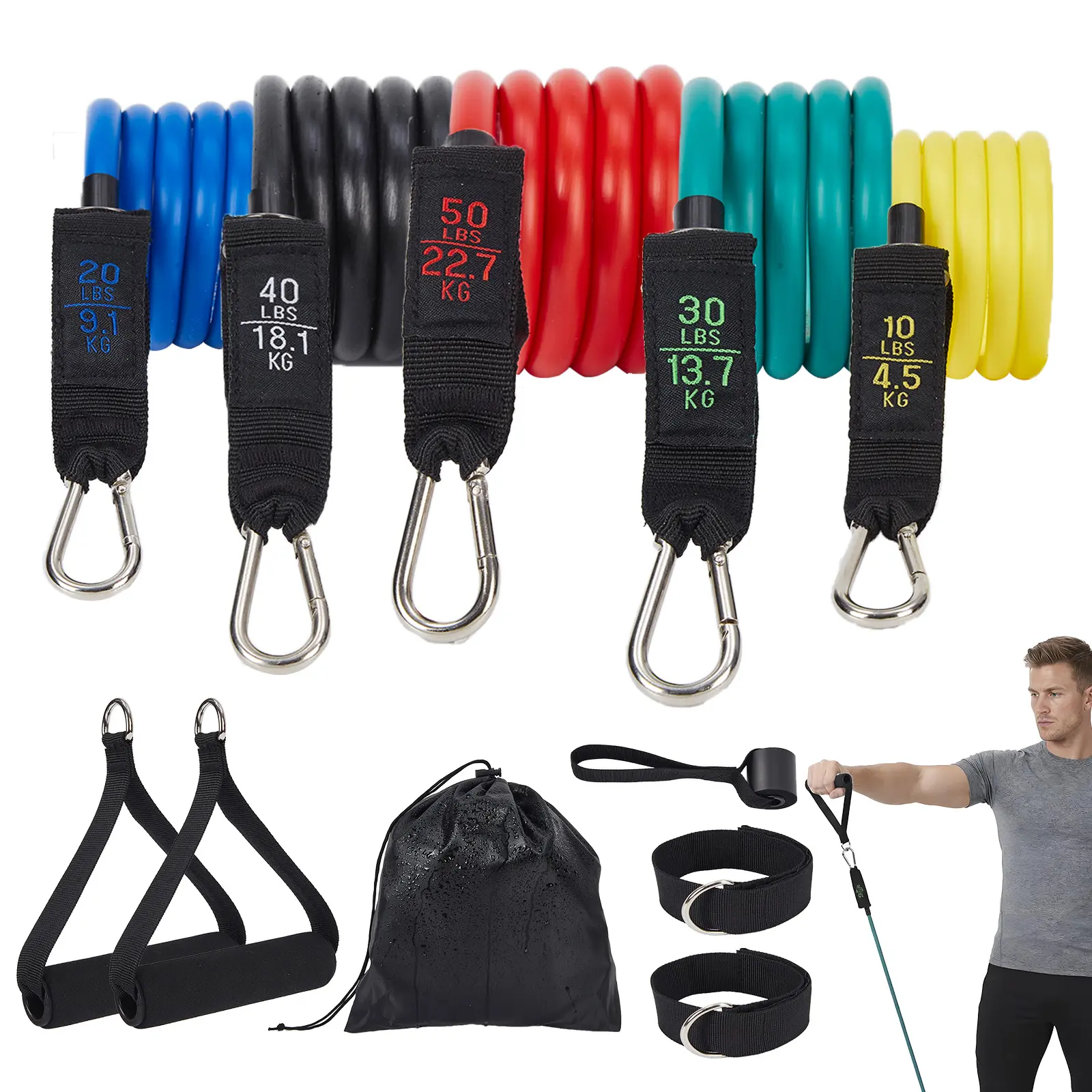 Adjustable Resistance Bands Set – 5PCS Durable TPE with Handles – Strength Training – Versatile Fitness Equipment for Home Gym, Yoga, Pilates, Physical Therapy
