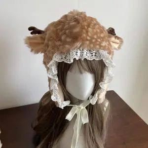 Faux Fur Lace Winter Hat Performance Costume Thicken Reindeer Furry Boots Socks Cover Leg Warmers Chrismas Gifts Ear Protection