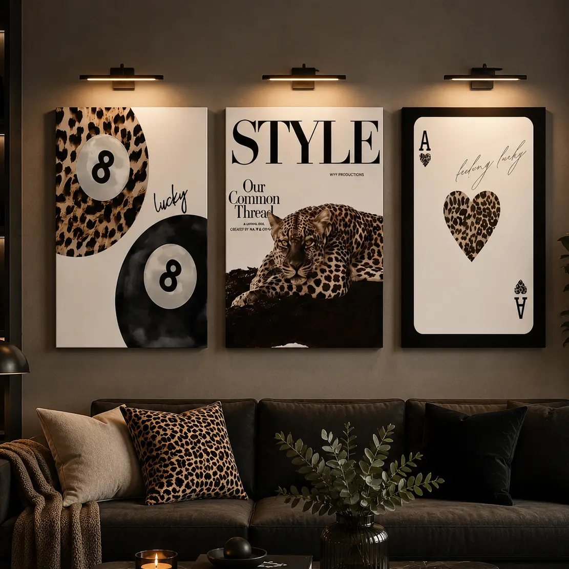 Leopard Print  Canvas Poster, Black Gold Animal Wall Art Prints, Trendy Safari Home Decor for Living Room Bedroom Office, Boyfriend Girlfriend Gift Holiday Gift