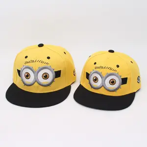 MINIONS DESPICABLE ME 3D EYE EMBROIDERY SNAPBACK HAT Yellow Black Two Tone Flat Brim Cartoon Anime Baseball Cap For Men Women Kids