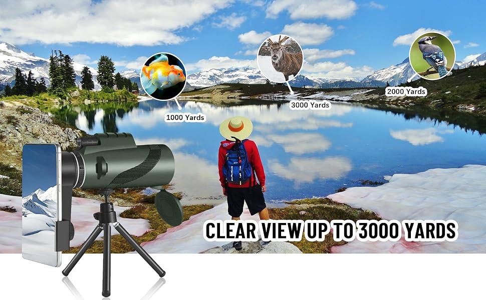 STANDARD GOODS 80x100 Monocular-Telescope High Powered Monocular for Adults Monocular for Smartphone Adapter Monocular Telescope Hunting Wildlife Bird Watching Travel Camping Hiking