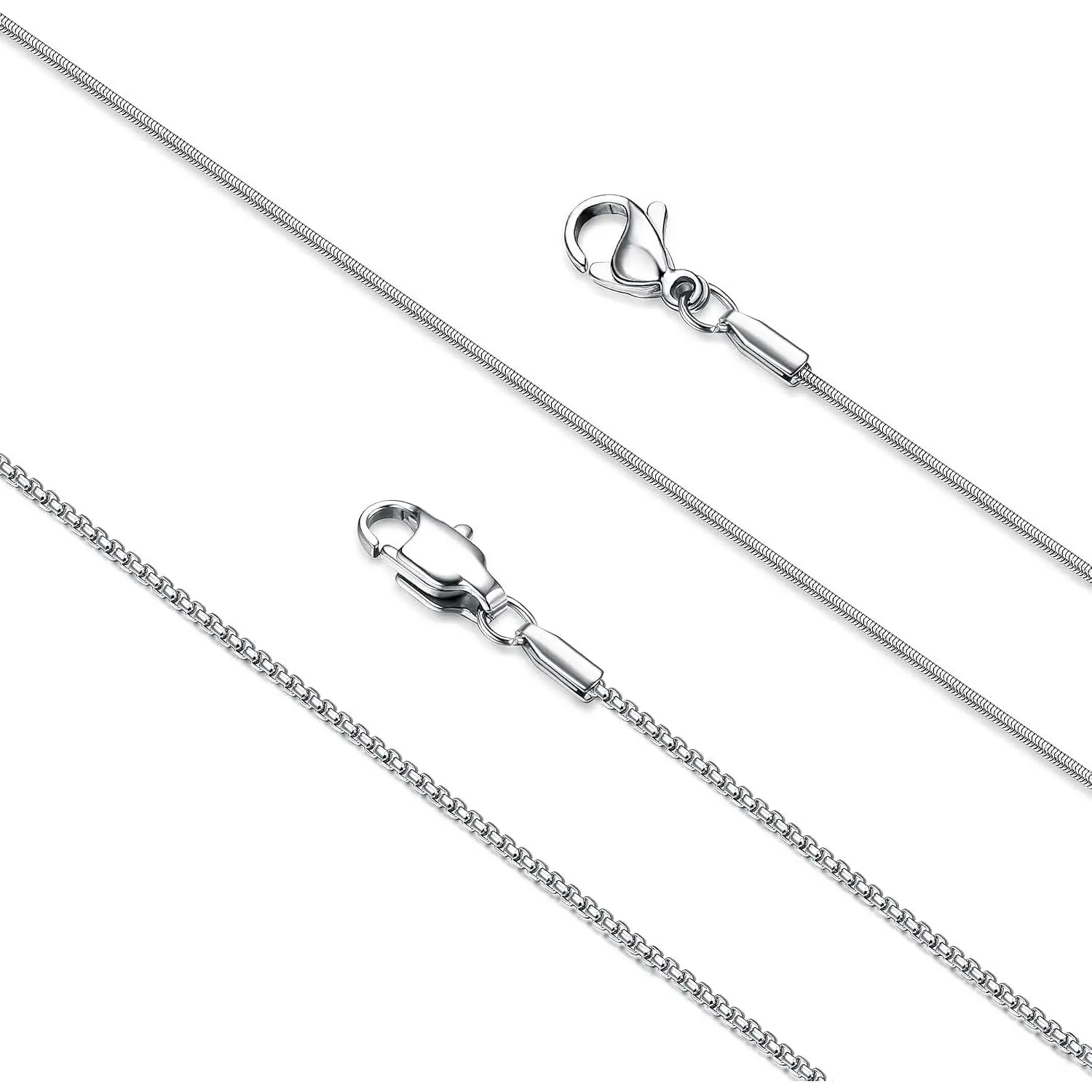 2 count Stainless Steel Chain Necklace for Women  Tone | 1mm Non Tarnish Thin &   Chain Necklace Snake Box Necklace, 16-30 Inch