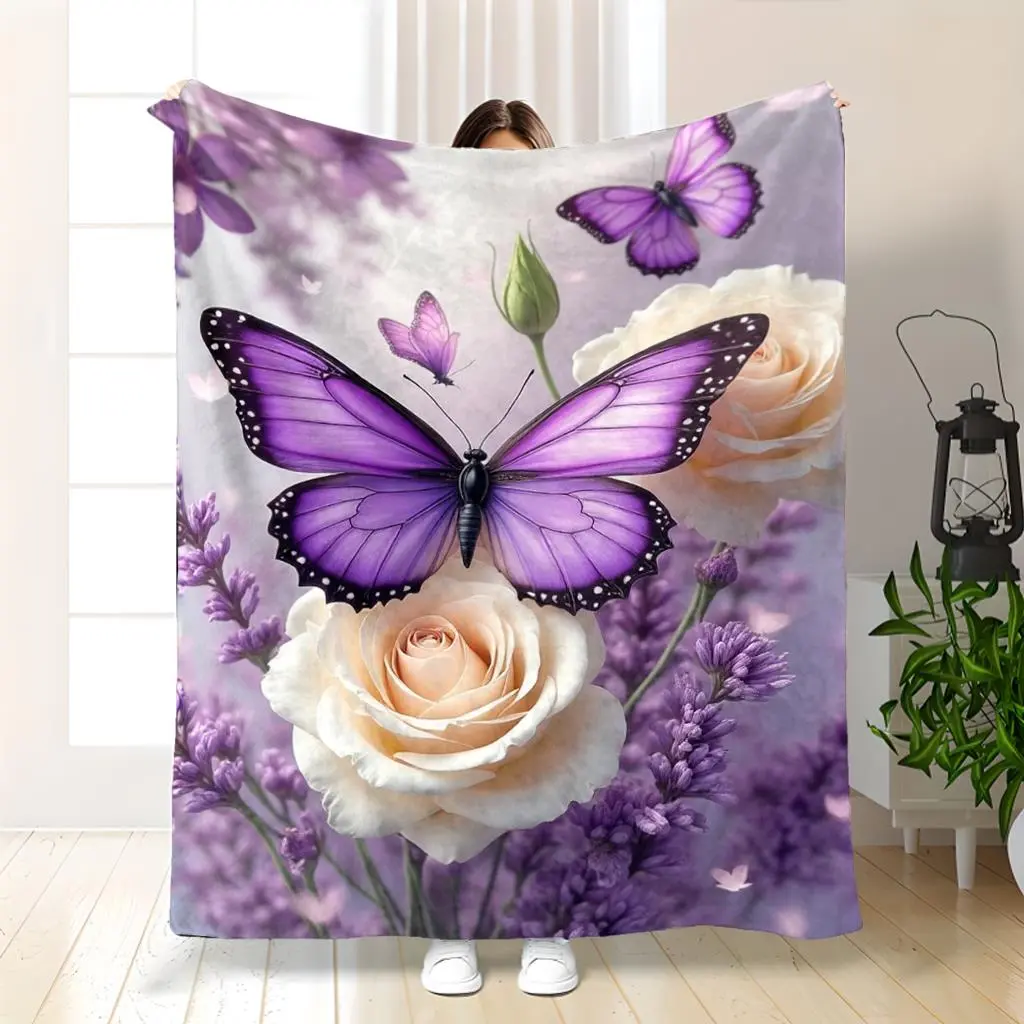 1Pc Lilac Fleece Blanket - Soft Warm Luxury Bedspread Suitable For S &, Lilac Flower Bed, Cozy Throw Blanket For Bed Or Couch, Elegant Bedspread With Lilac Color, Year-Round Use