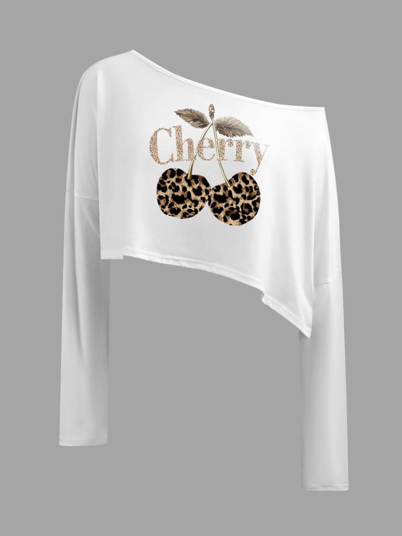 Women's Solid Off Shoulder Loose Tee, Casual Long Sleeve Crop Top for Daily Holiday Outdoor Wear, Everyday Ladies Clothes for All Seasons