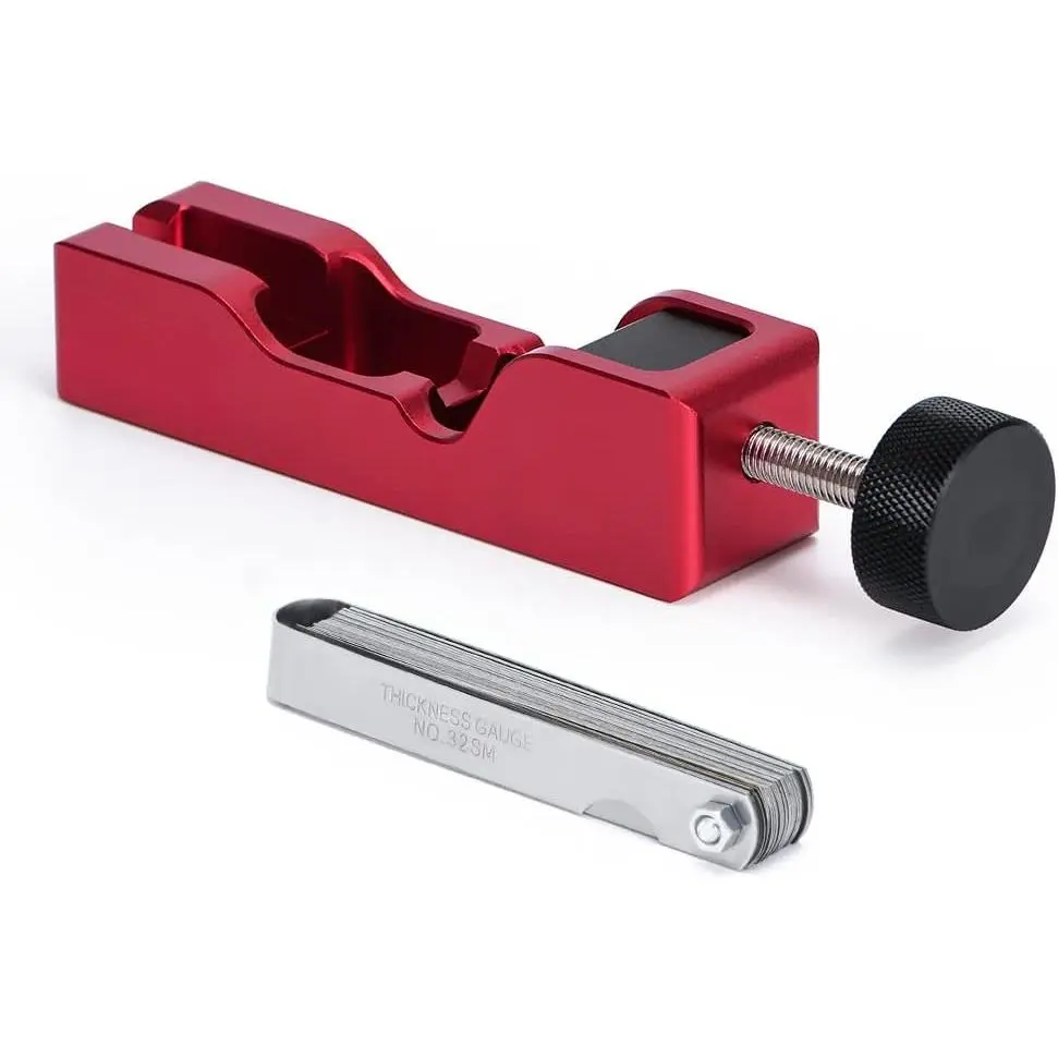 Universal Spark Plug Gap Tool with 32 Blades Steel Feeler Gauge, Spark Plug Gapper Gapping Tool Adjuster for Most 10mm 12mm 14mm 16mm Sparkplug Red
